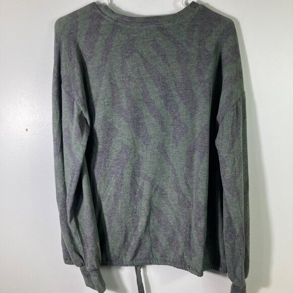 Womens Brushed Sweatshirt Tie Front Jungle Green Zebra L NWT #8 - Picture 2 of 6